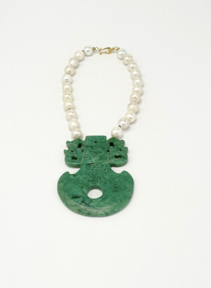 Baroque Pearl Necklace Large Turquoise Carved Jade Pendant