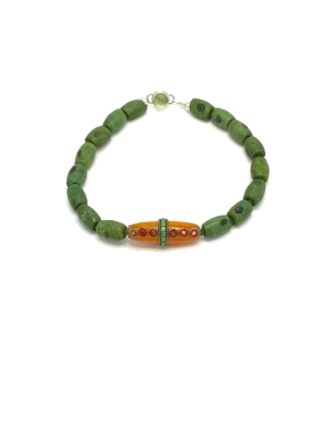 Short Antique Venetian Millefiori Bead Choker with Antique Agate Inlay Turquoise Amulet