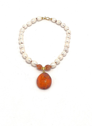 Baroque Pearls with Amber Pendant