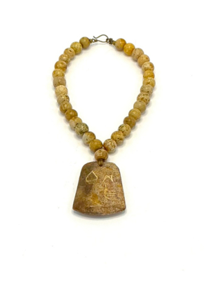 Antique Picture Jasper Necklace Carved Jade Axe Pendant