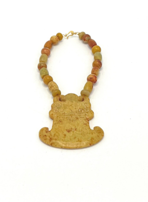 Antique Jade Necklace with Carved Yellow Jade Axe Pendant