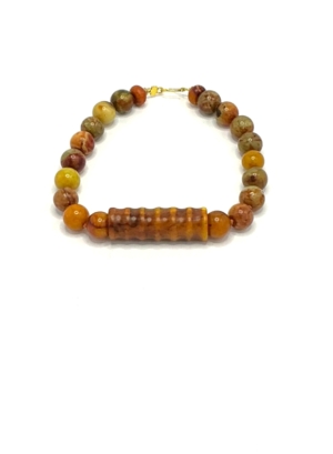 Olive Opal Bead Necklace Carved Jade Cong Pendant
