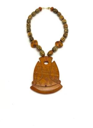 Agate Dzi Bead Necklace Nephrite Jade Pendant