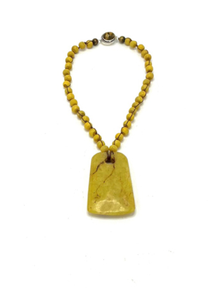 Antique Venetian Gooseberry Bead Necklace Carved Jade Pendant