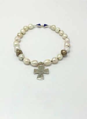 Large Baroque Pearl Necklace Handmade Maria Theresa Coin Silver Cross