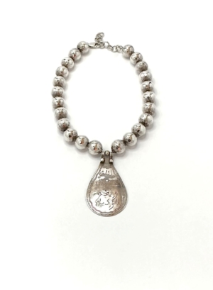 Adjustable Handmade Hollow Sterling Silver Bead Necklace with Artisan Silver Berber Amulet