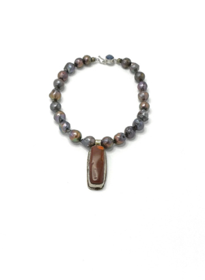 Peacock Blue Baroque Pearls with Carnelian Pendant