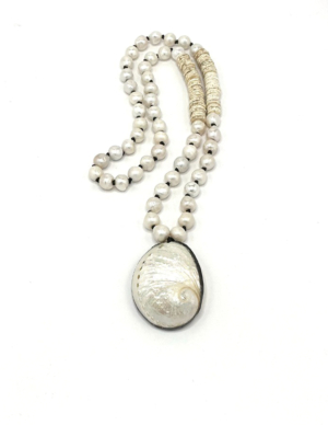 Baroque Pearl and Ostrich Shell and Abalone Necklace