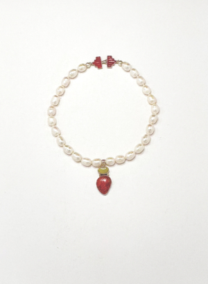 Freshwater Pearl Necklace Sterling Silver Encased Sponge Coral and Chrysoprase