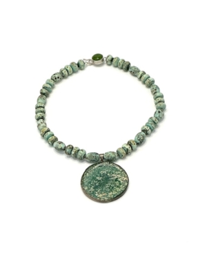 Handmade Raku Beads with Excavated Roman Glass Pendant