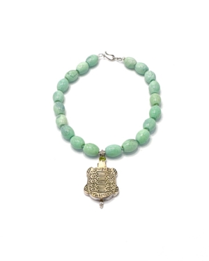 Porcelain Necklace Carved Bone Turtle Set in Sterling Silver with a Peridot Cabochon