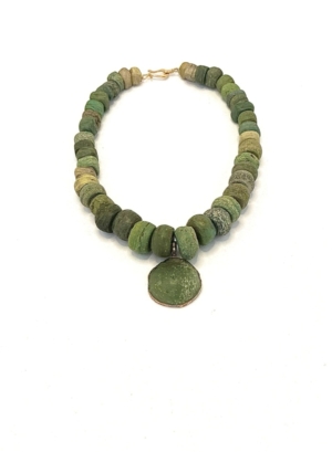 Antique Hebron Bead Necklace Ancient Excavated Roman Glass Pendant