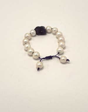 Adjustable Pearl and Single Amethyst Bracelet