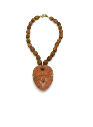 Antique Dzi Bead Necklace Large Jade Pendant